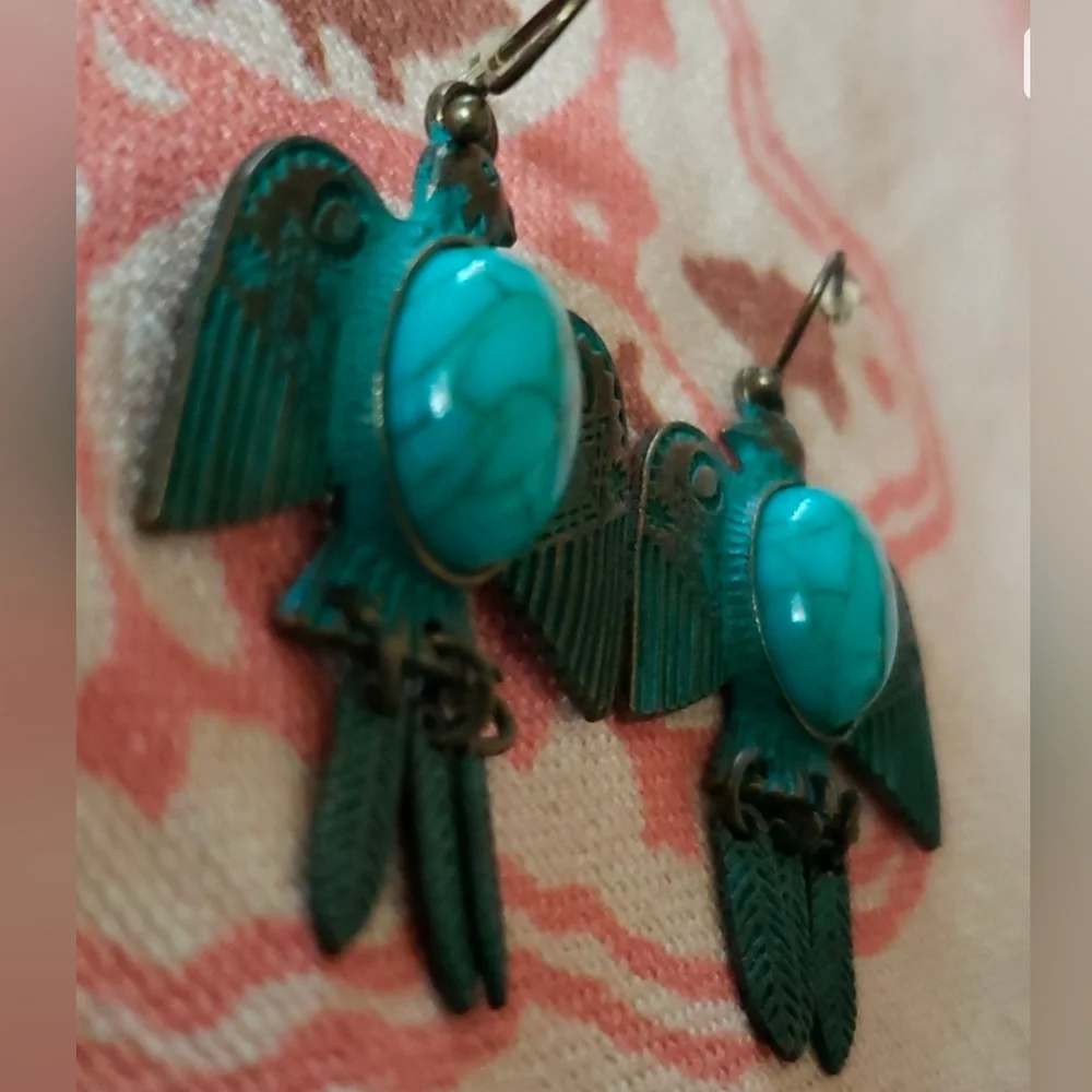 Turquoise Bird Earrings - Picture 2 of 6